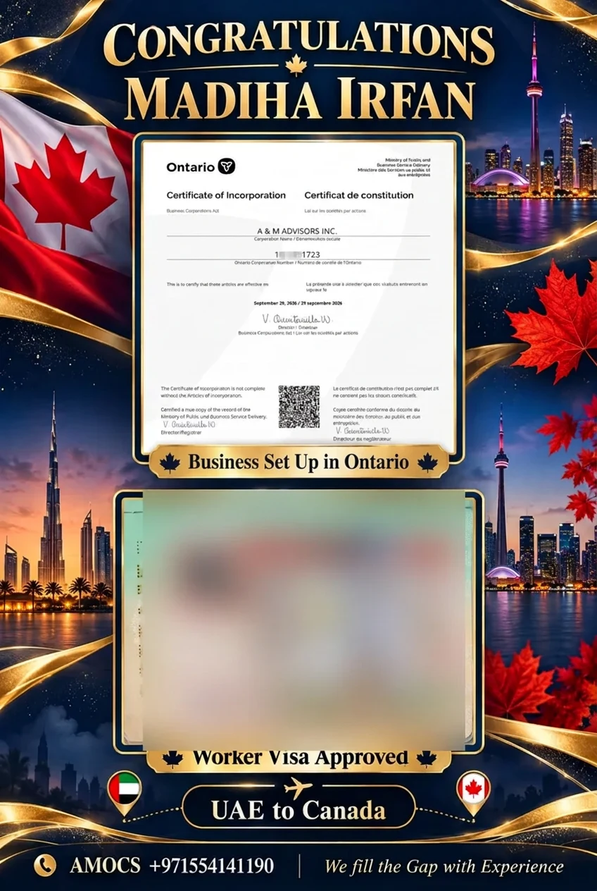 Madiha Irfan — Ontario incorporation and work visa — UAE to Canada