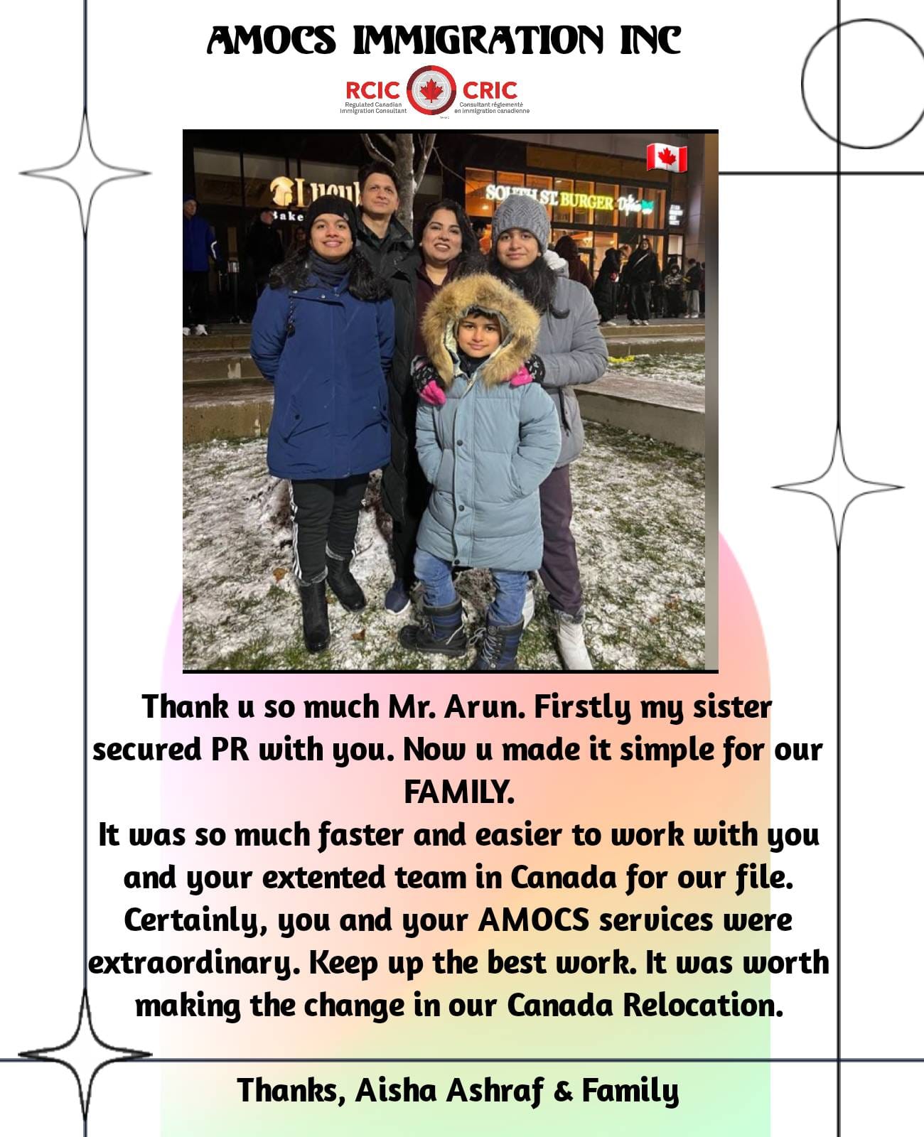 Aisha Ashraf & Family — Client testimonial