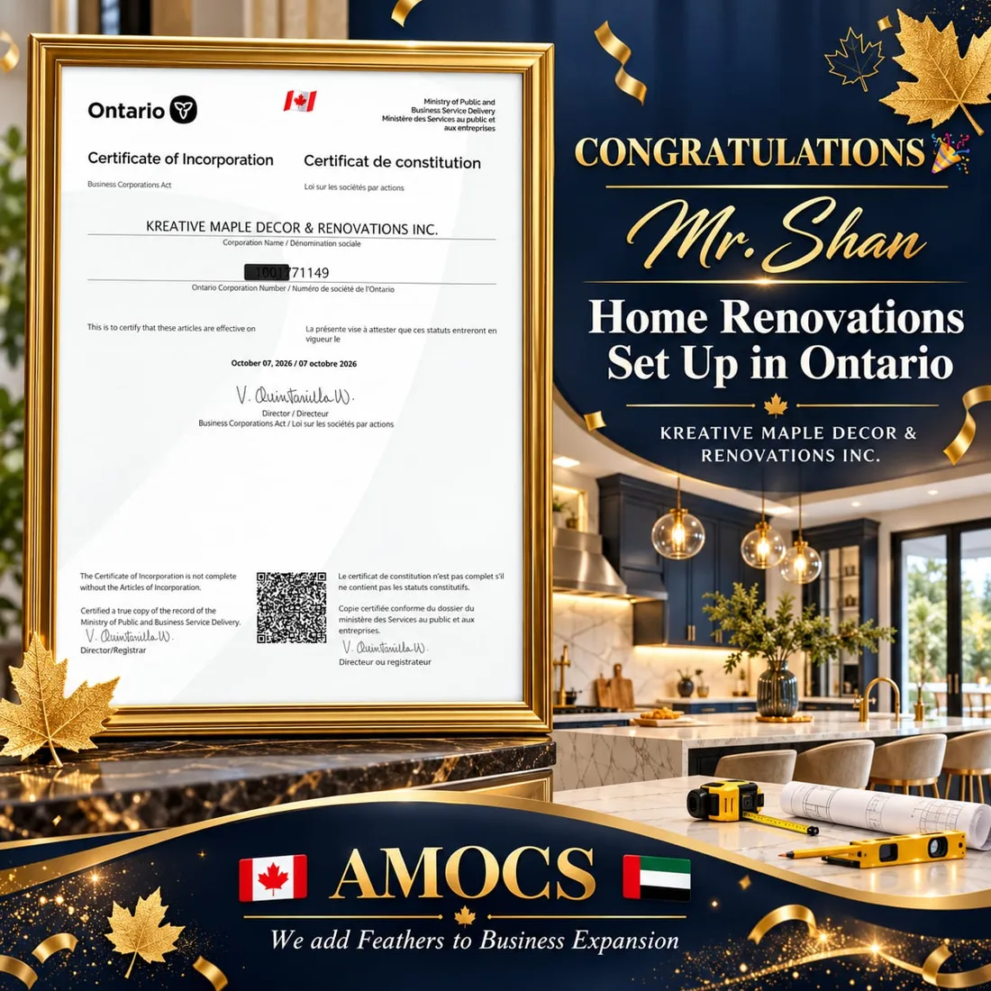 Mr. Shan — Home renovations business set up in Ontario