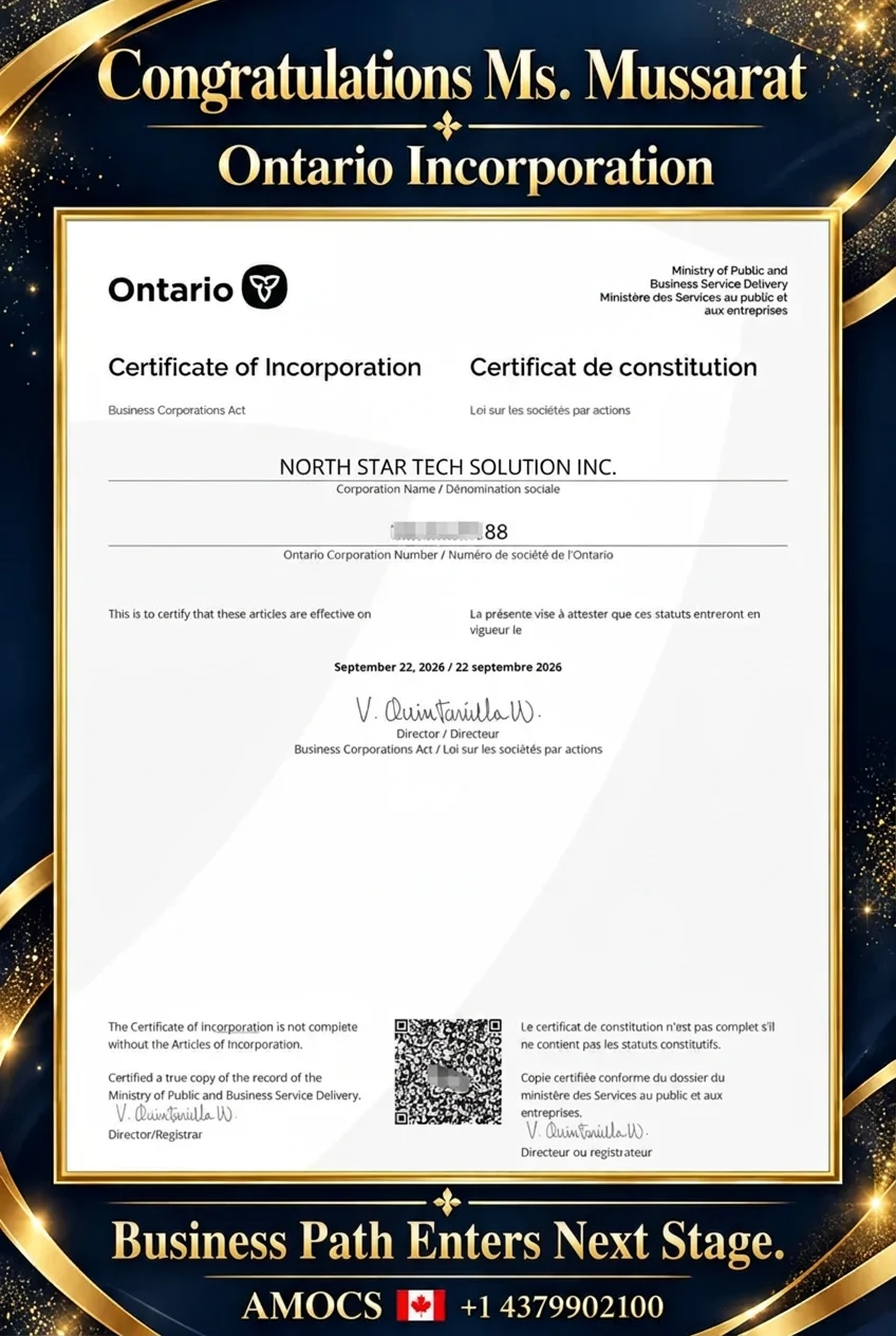 Ms. Mussarat — Ontario incorporation
