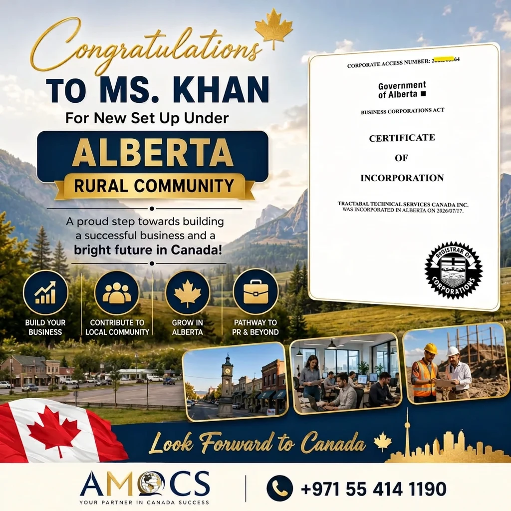 Ms. Khan — New business set up in an Alberta rural community