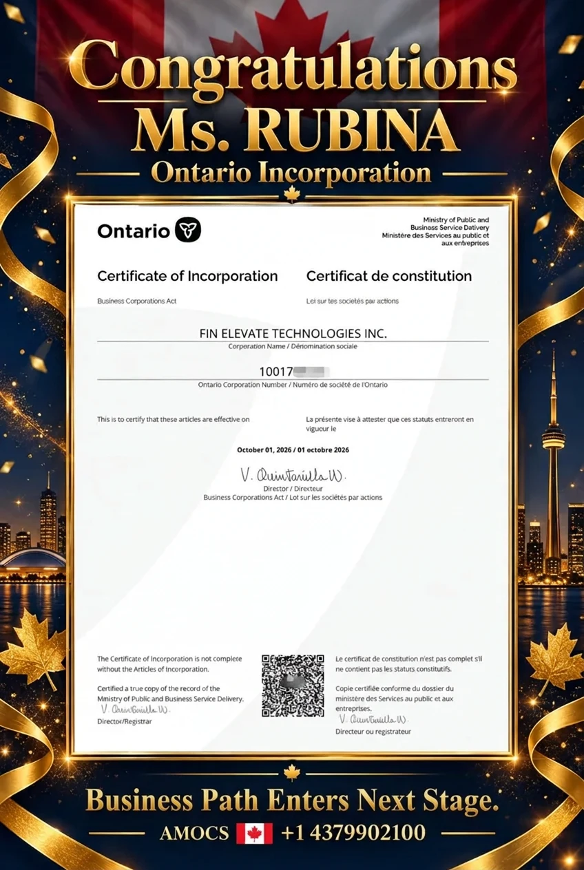 Ms. Rubina — Ontario incorporation